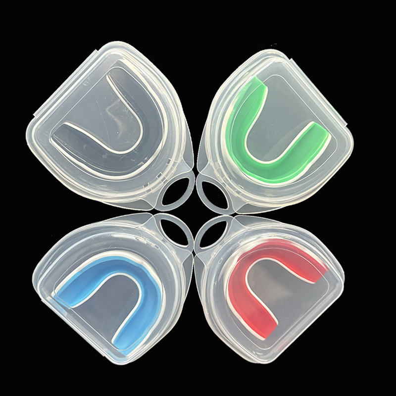 Productos transfronterizos, protectores bucales de dos colores para adultos y niños, con nueva caja de dientes, brackets deportivos de dos colores EVA de grado alimenticio