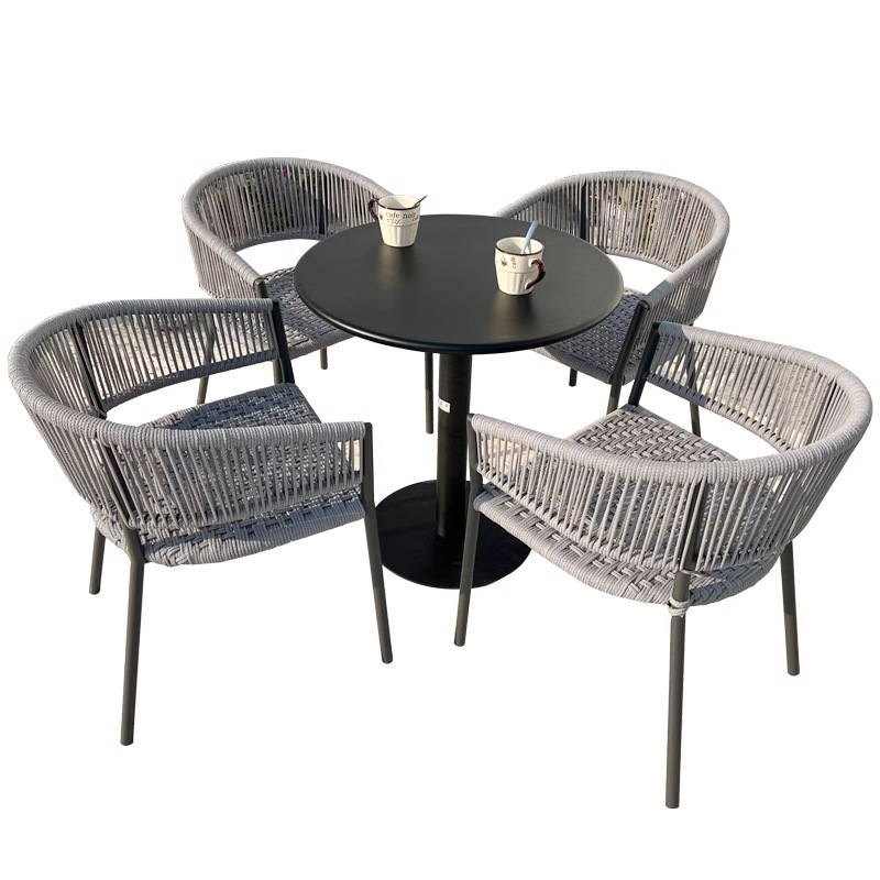 Mesas y sillas al aire libre, tienda de té con leche al aire libre, salón de café, ocio, impermeable, protector solar, jardín, balcón, combinación de ratán