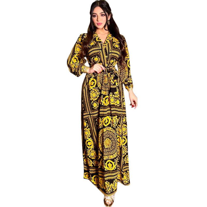 design Dress, Middle Eastern Ethnic Print Long Robe Shirt Dress For Women_ecoleips.com
