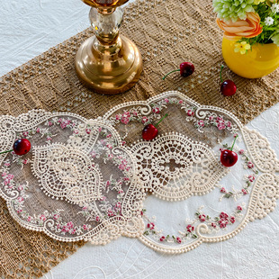 French Lace Embroider Placemats Ins Small Fragrance Home Decoration Placemats Photo Props Coasters Dustproof Napkins