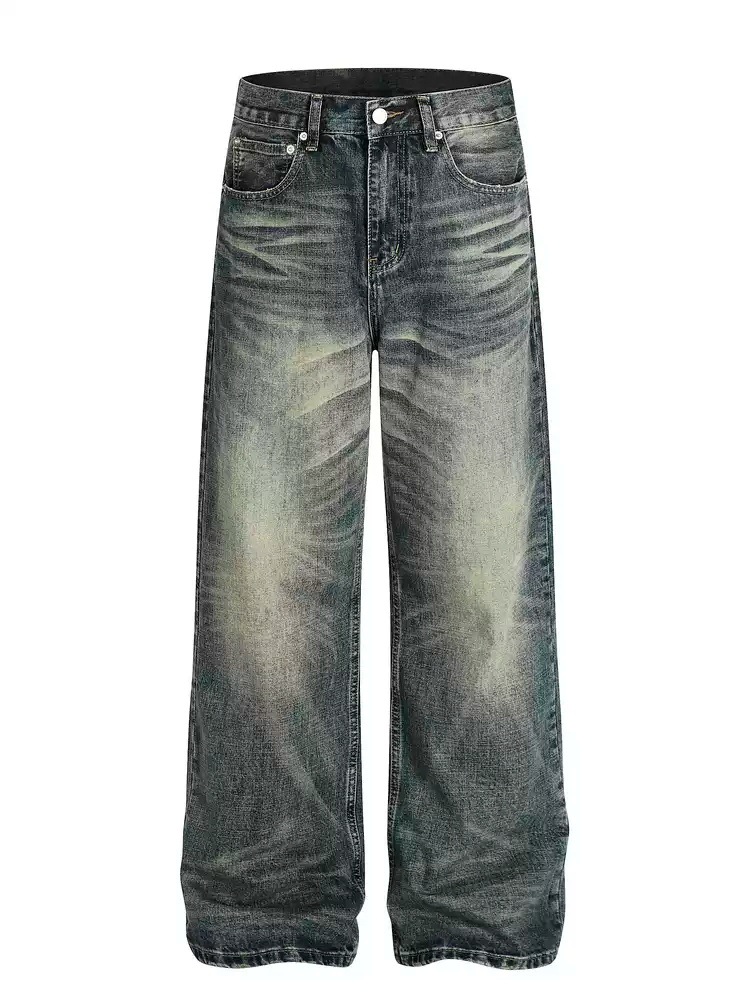 Men's Vintage Washed Straight-Leg Jeans – Relaxed Fit, Clean Aesthetic, Distressed Hem For Urban Streetwear_mkmklike.com