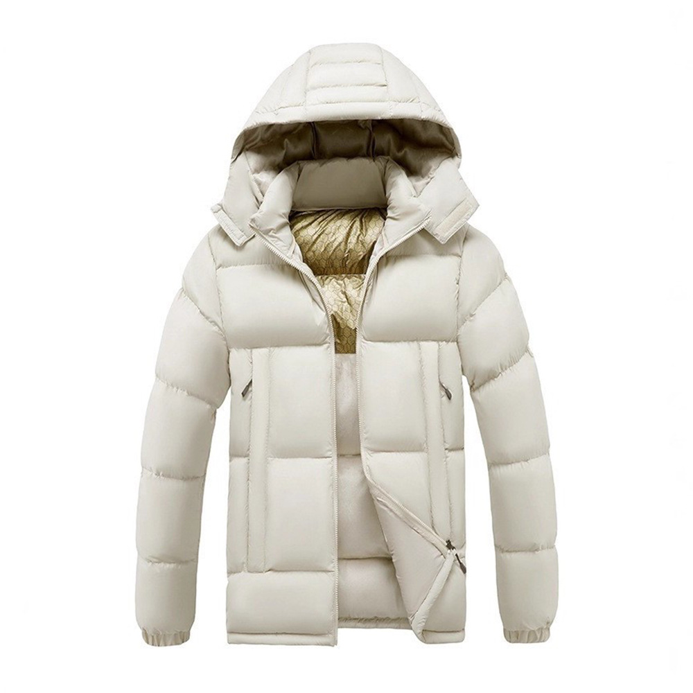 Baumwollgefütterte Herren-Graphen-Jacke in Slim-Fit-Passform mit abnehmbarer Kappe und dicker Kapuze_voghion.com