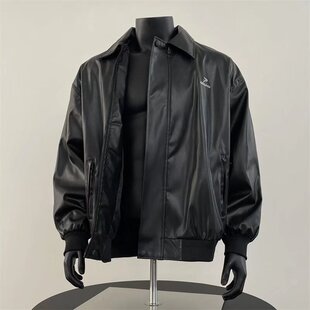 American Retro Loose Motorcycle Lapel PU Leather Jacket Coat Men's and Women's 2024 Spring and Autumn New