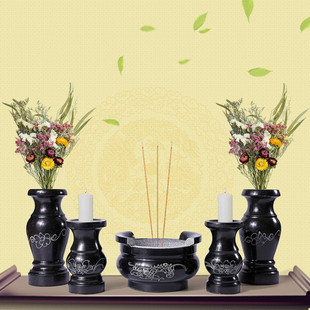 Cemetery Sacrifice Stone Incense Burners Stone Carving Incense Burners Green Stone Round Incense Burners with Ears Temple Incense Burners Candlestick Vase