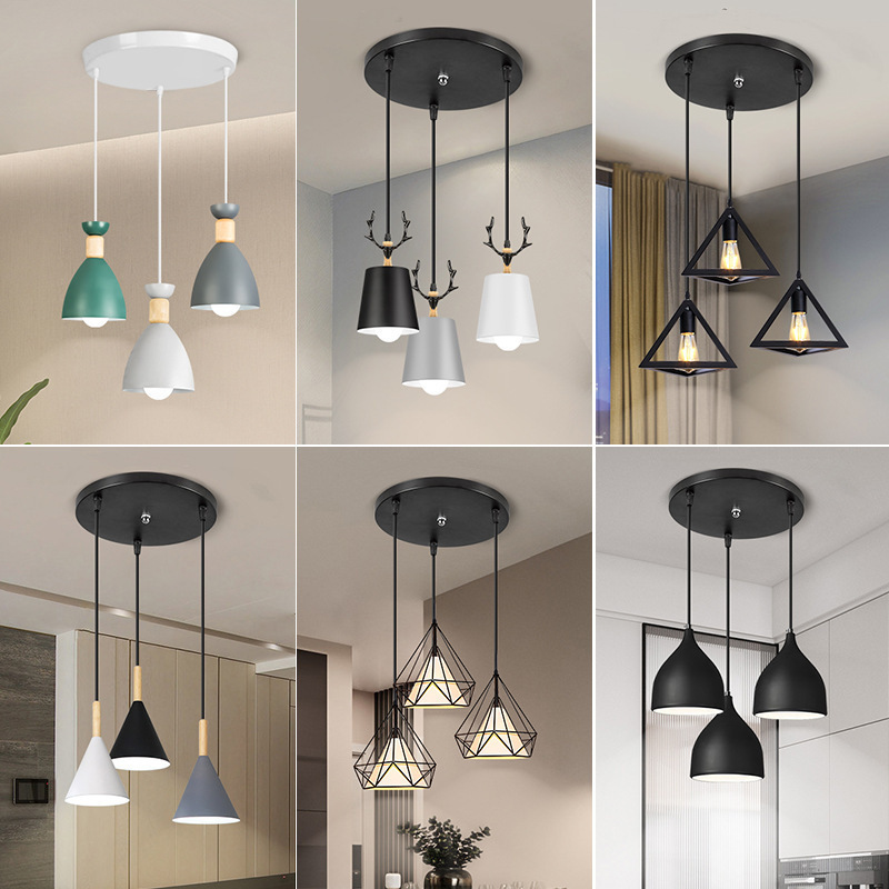 Restaurant Chandelier Three-Head Diamond Restaurant Milk Tea Shop Bedroom Lamp Nordic Dining Room Retro Style Chandelier Industrial Style Chandelier