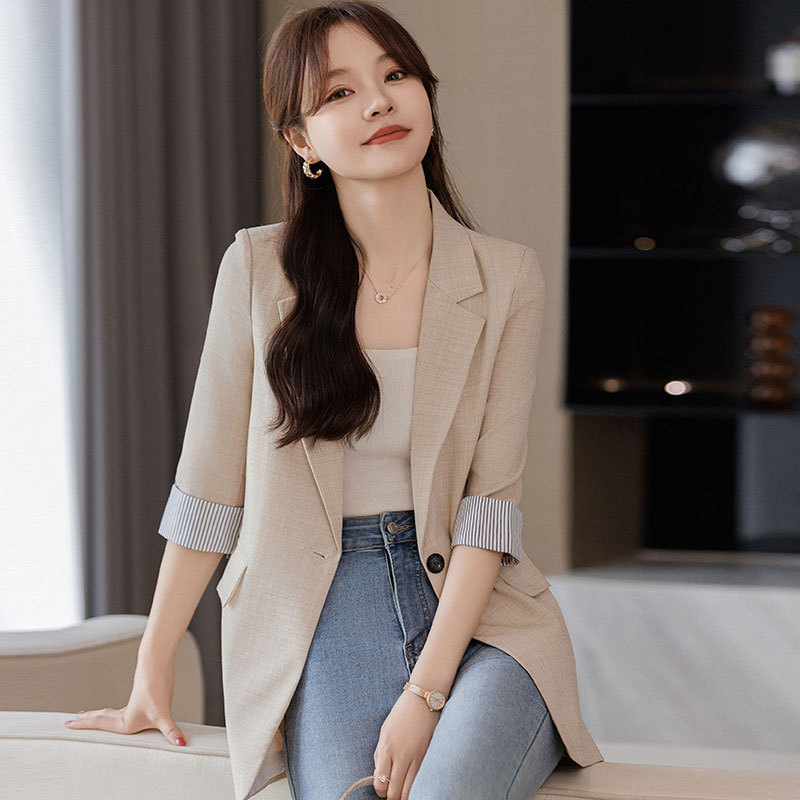 Seven Valley Niang Mid-sleeve Thin Small Suit Jacket Women's Summer Korean Style Small Casual All-match Slim-fit Suit Top