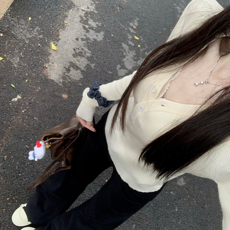 纯欲领紧身长袖针织衫女秋冬2025新款设计感修身内搭打底衫上衣|undefined