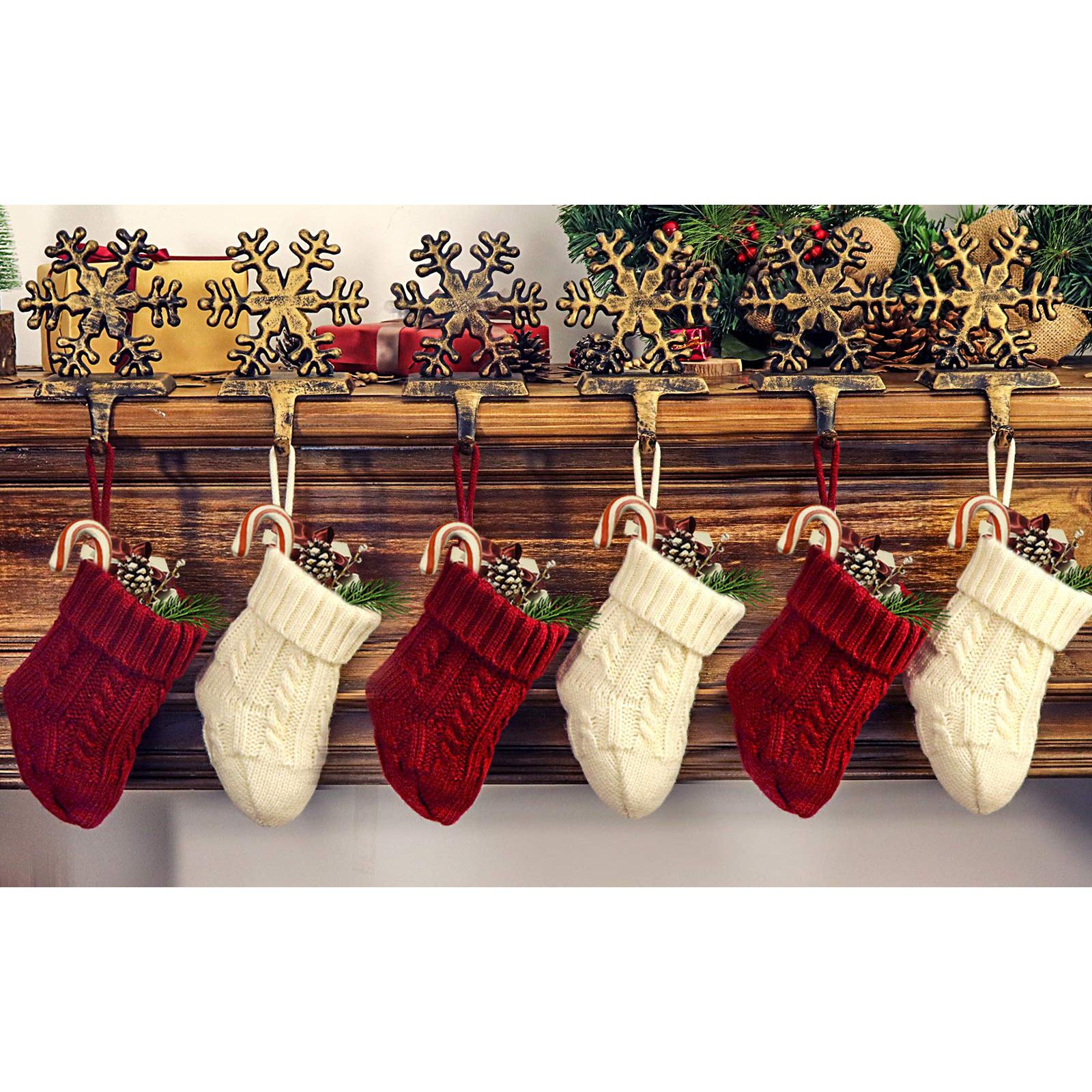 Transfronterizo nueva decoración de Navidad colgante de punto rojo y blanco calcetines de Navidad regalo DE LOS NIÑOS Calcetines de Navidad adornos para el hogar