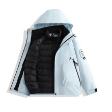 新款户外羽绒冲锋衣三合一女秋冬季防水防风外套加厚保暖登山服男