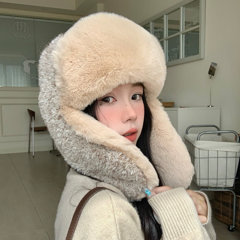 户外休闲防风保暖可围脖帽子女款冬季百搭加厚毛绒帽显脸小包头帽|undefined