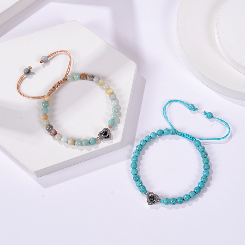 Handmade Design Romantic Heart Shape Natural Stone Handmade Drawstring Bracelets
