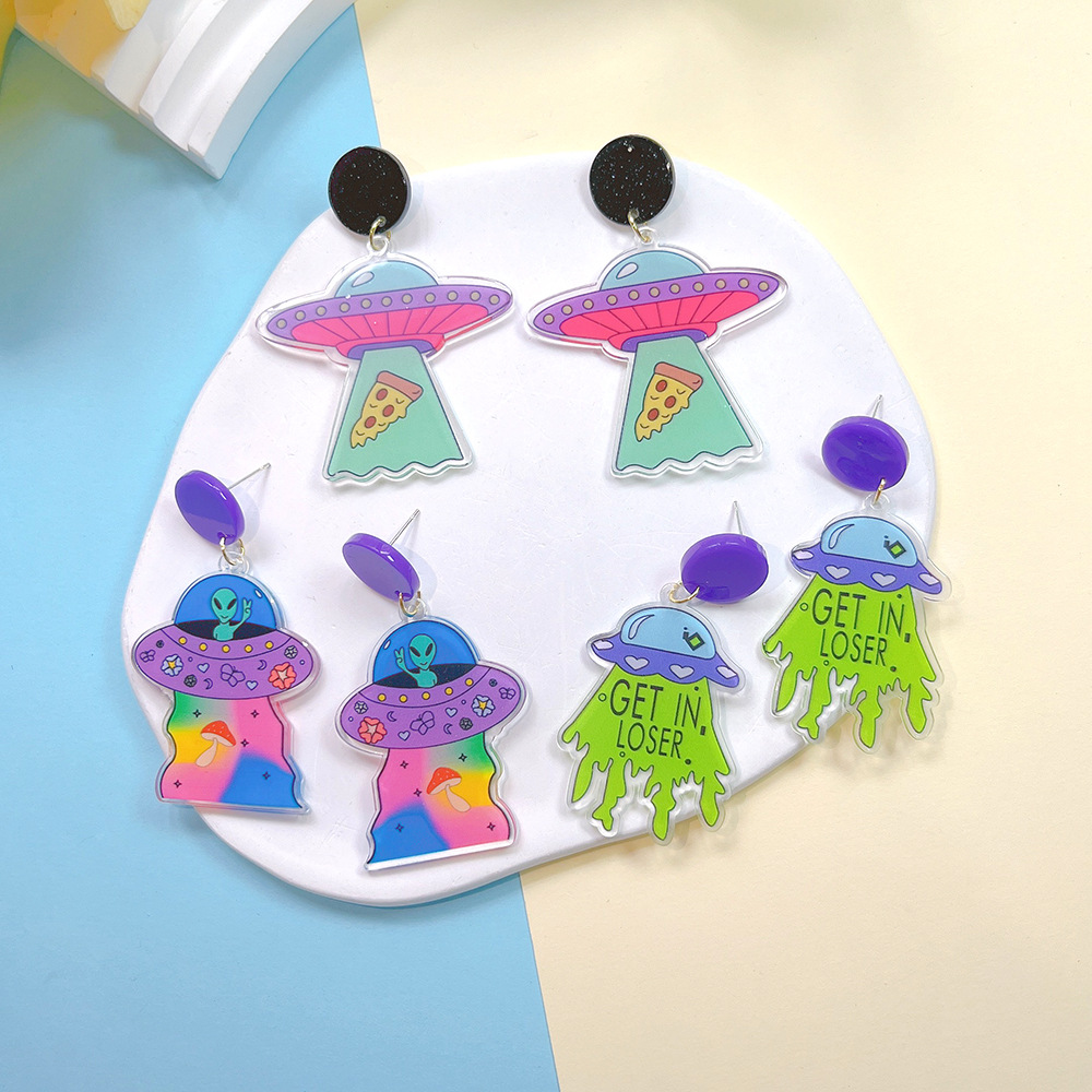 Daily Occasion 1 Pair Cartoon Style Alien Ufo Acrylic Women'S Drop Earrings Earrings Ear Studs