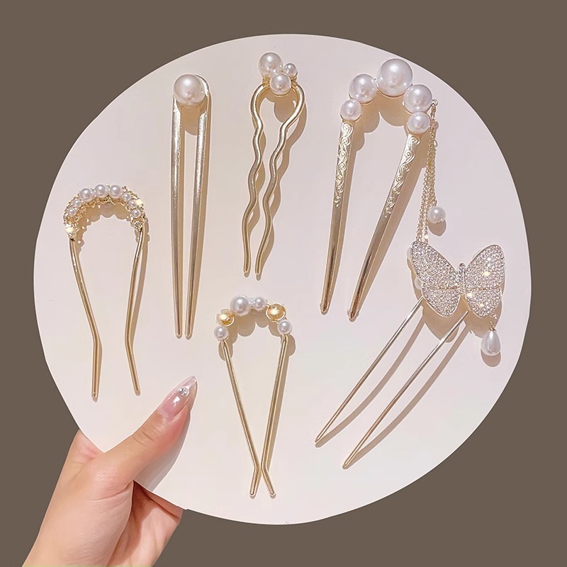 Antiguo estilo u flange pearl clip de cabello de mujer paso a paso mariposa clip de cabello de alta sensación cheongsam adorno de cabello artefacto de cabello