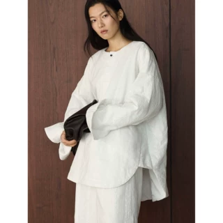 卢浮冬季新款韩版简约休闲圆领蕾丝双层棉服宽松显瘦保暖外套女