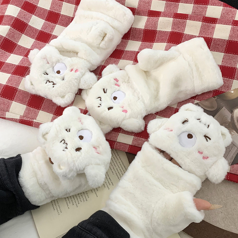 Guantes de peluche para mujeres otoño y invierno nuevo engrosado peludo flap cartón espinado guantes de dedo de caballo de caballo de caballo de orejas de conejo