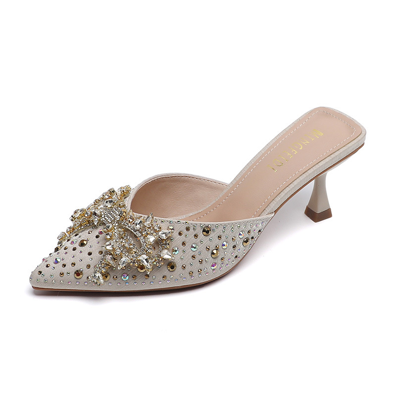 Arco de diamante zapatillas de tacón alto zapatillas de moda de verano, zapatillas de tacón delgado, estilo francés, zapatillas de mujer. image 6