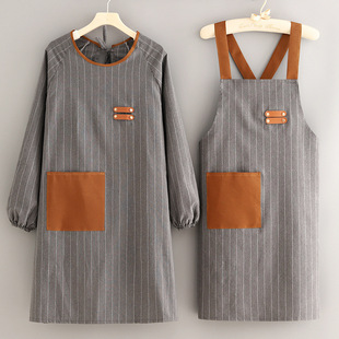 Fashionable Simple Cotton Cloth Overalls Women's Anti-fouling Long-sleeved Apron Kitchen Household Wear-resistant Clothing Catering Special Waist for Men