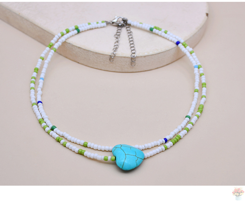 Fashion Retro Beaded Muilt-layer Heart-shaped Turquoise Necklace display picture 2