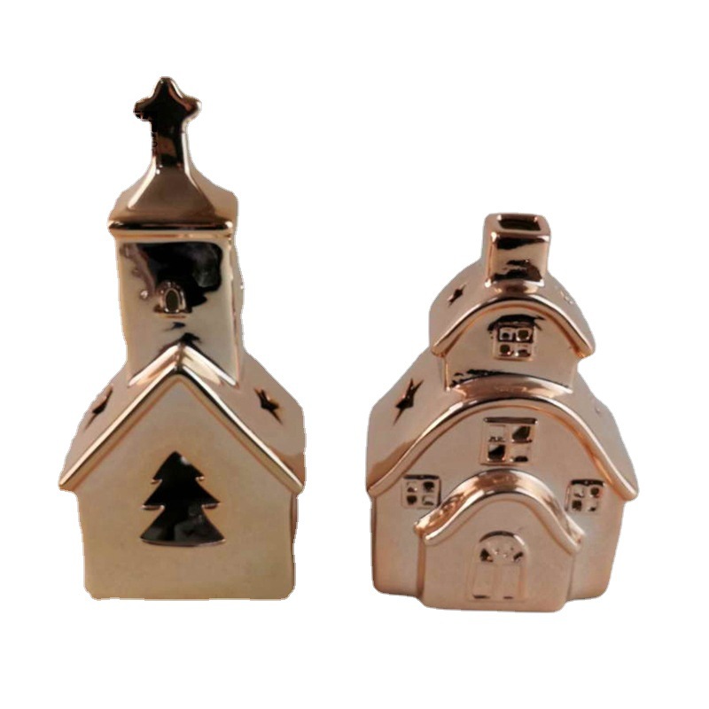 Galvanoplastia Navidad cerámica decoración de la casa hueco LED vela habitación media temperatura porcelana blanca titular de la vela decoración de vacaciones