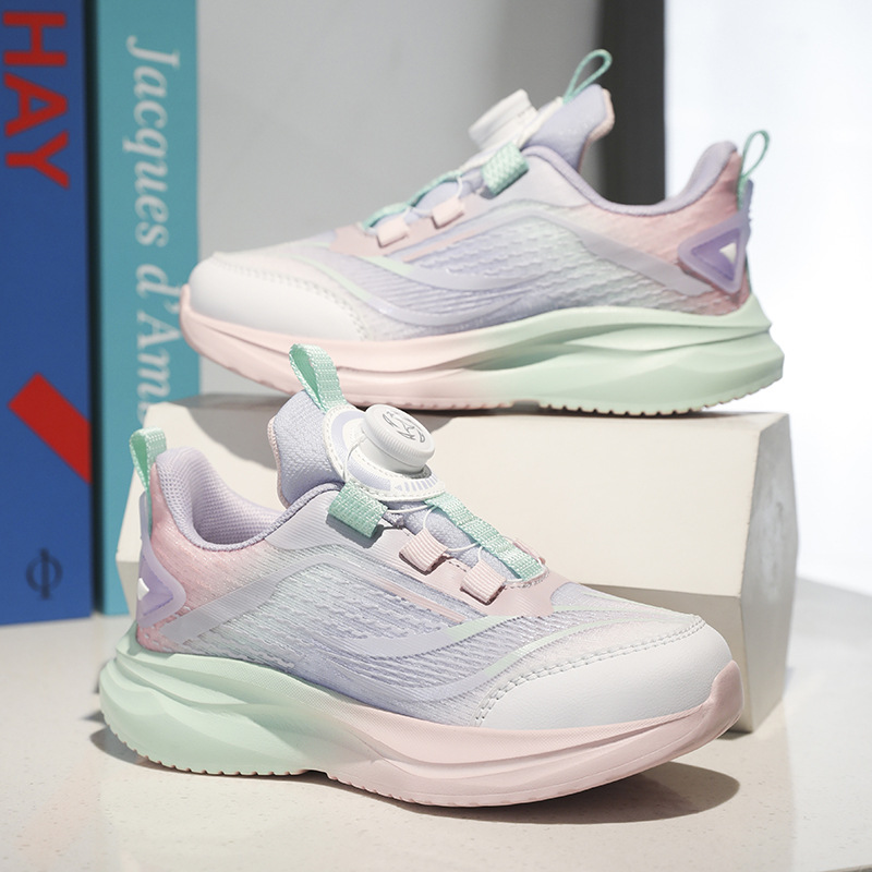 Zapatillas transpirables de malla para niños Zapatillas de baloncesto con hebilla giratoria 2025 Primavera y otoño Zapatillas para correr para niñas ligeras para niños grandes