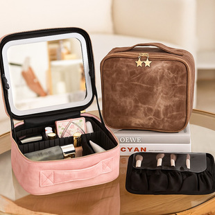 Internet Celebrity New Style Makeup Bag with Light Mirror Large Capacity High-Level Cosmetic Case Portable Cosmetic Storage Bag