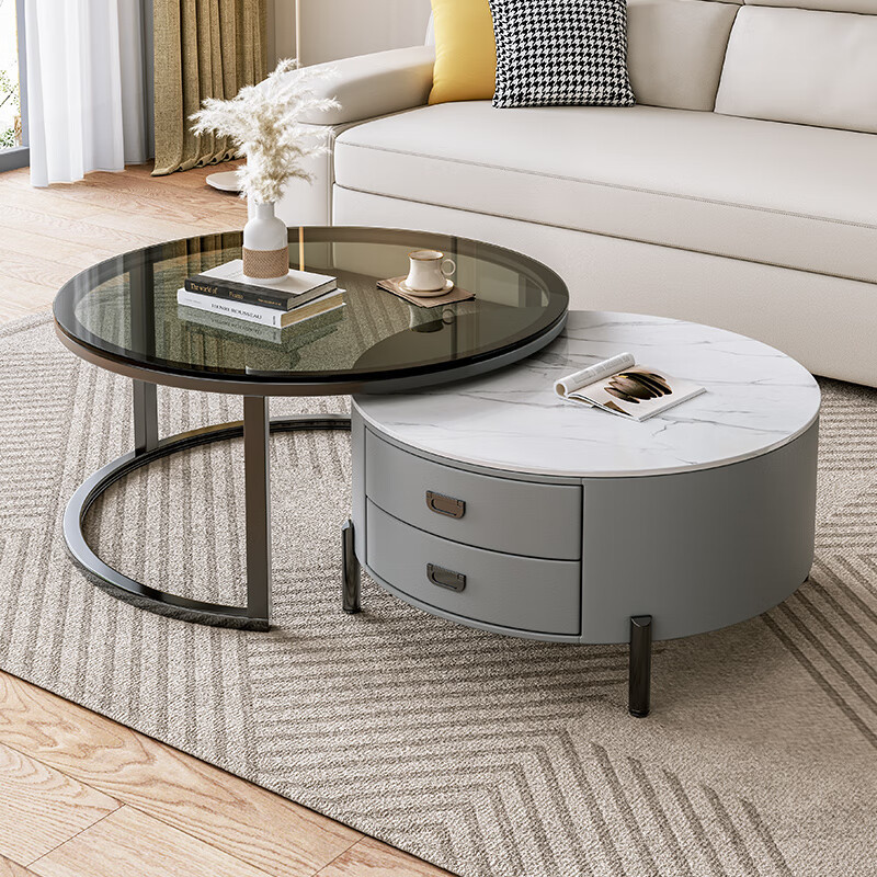 Mesa de centro de pizarra, extensible, estilo minimalista nórdico, para sala de estar, uso doméstico, mesa de centro redonda, modelo nuevo 2025, lujo ligero, apartamento pequeño, alta gama.