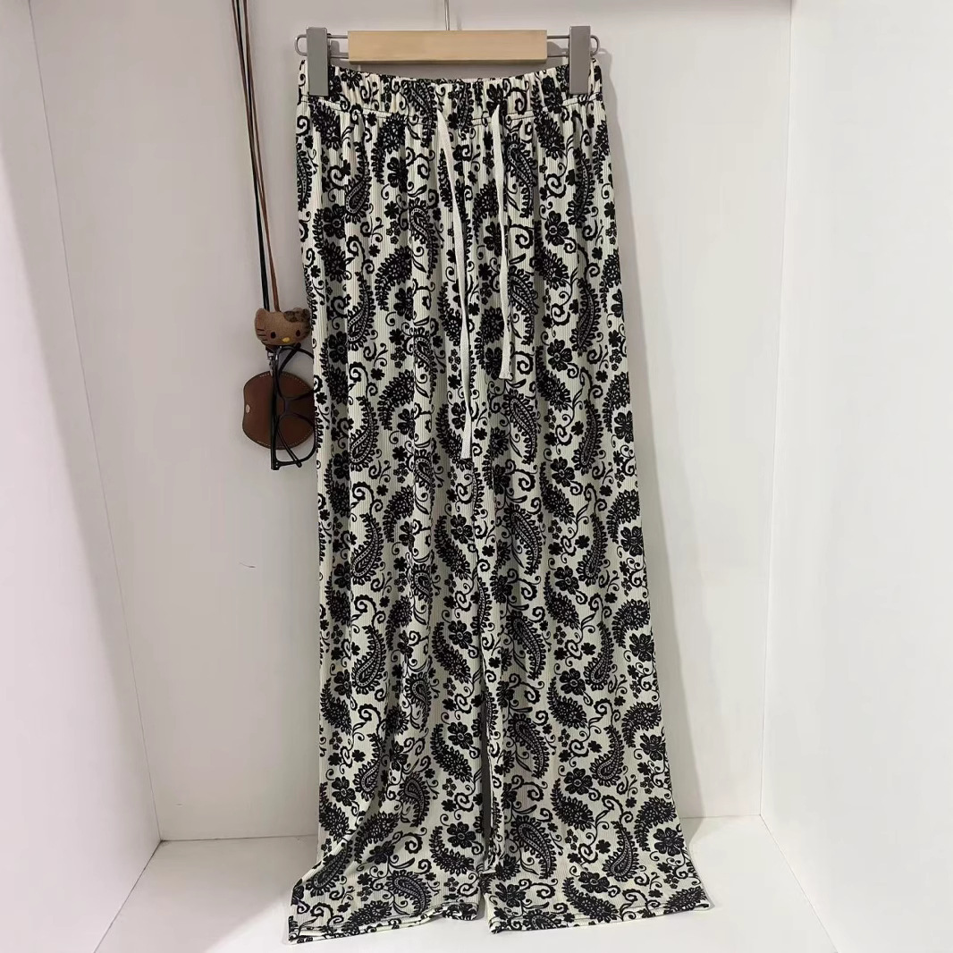 Pantalones de lino de algodón con flores de anacardo retro estilo fino de verano pantalones casuales con estampado de estilo perezoso temperamento de moda pantalones de trapeador sueltos