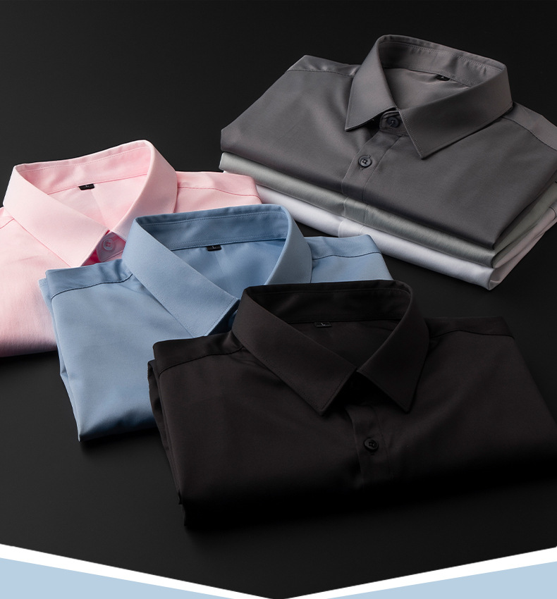 Light luxury high-end short for summer slim fit and non ironing business men's oversized half sleeved work shirt_vogarts.com
