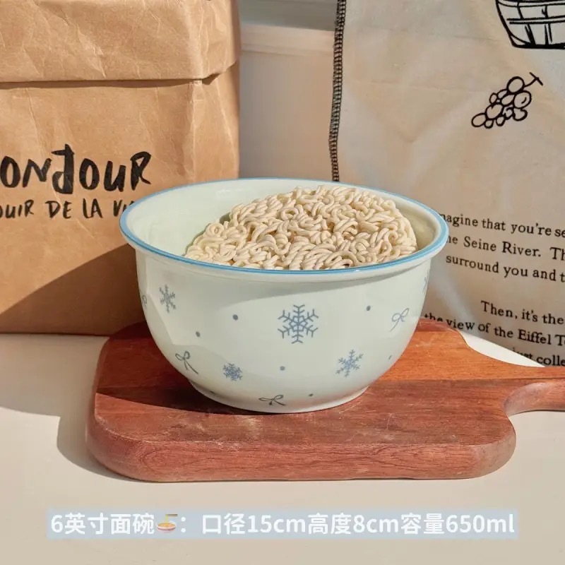 【初雪】新款高温釉下彩陶瓷餐具套装ins风奶蓝色简约家用碗盘|undefined