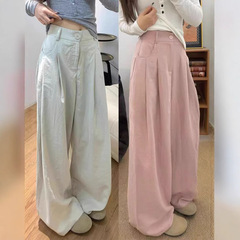 大きいサイズのレディースワイドパンツ、2025年春の新作、ゆったりとしたストレートパンツ、脚長効果、特大サイズ、ハイウエスト