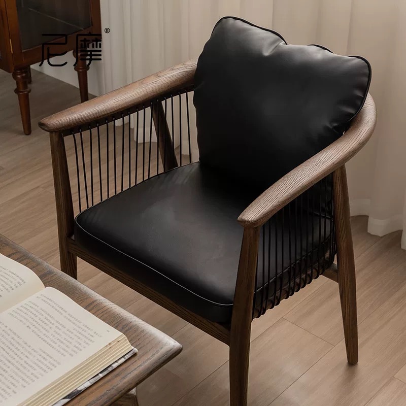 Leisure Chair Designer Armchair Solid Wood Light Luxury Comfortable Soft Backrest Chair High-End Ash Wood Home Dining Chair