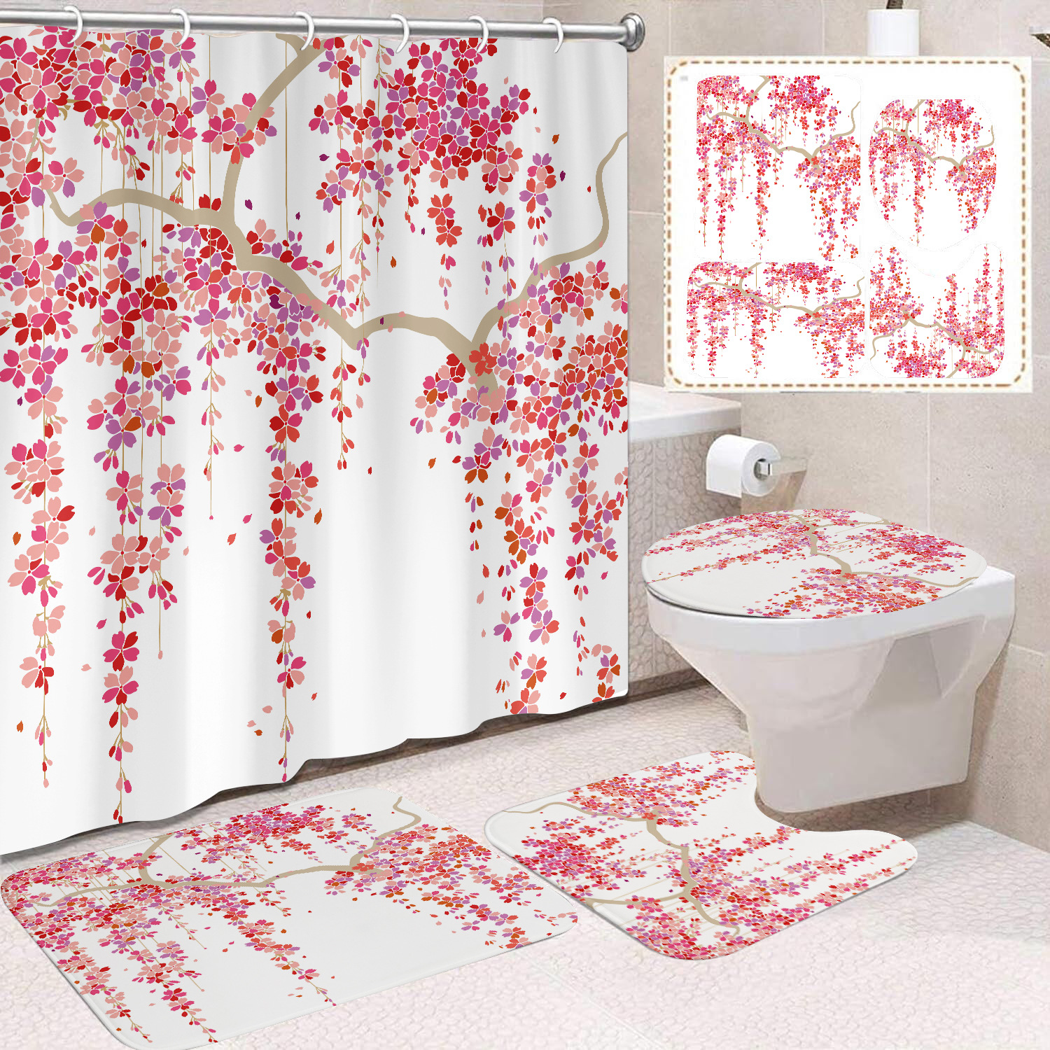 Cortina de ducha de poliéster con estampado digital de animales, impermeable, creativa, para baño, de Amazon, transfronteriza