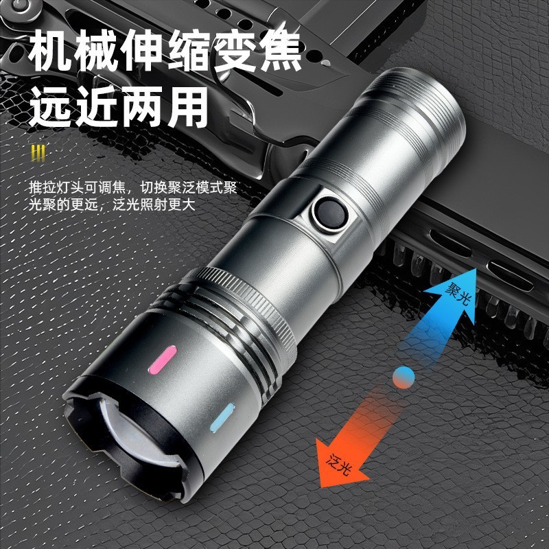 跨境新款大功率白激光手电筒户外远射多功能充电宝三光源强光手电|undefined