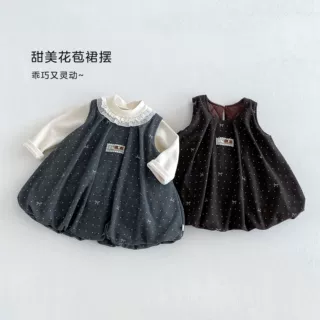 女童夹棉波点裙冬季女宝宝蝴蝶结加厚背心裙儿童冬装裙子zdq6530