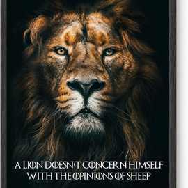 亚马逊跨境狮子图片墙饰 - 励志名言框架,客厅墙壁酷炫狮子海报,