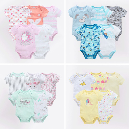 Baby onesie set of 5 pieces, short-sleeved, hip-hop style, summer new design, Instagram-style girl's clothing for wholesale cross-border.