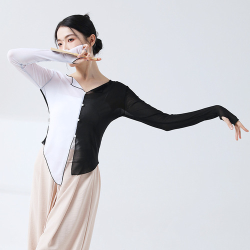 Modern dance dance practice clothes, rhyme and shape, long-sleeved tops, color matching classical dance gauze clothes, elegant performance costumes for women