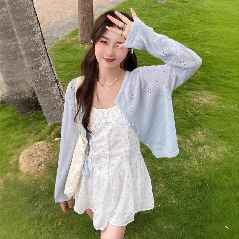 【Brand Selection】Women's Ice Silk Knitted Cardigan with Sun Protection and Air Conditioning Features, Pair with Strap Dress as a Light Outerwear