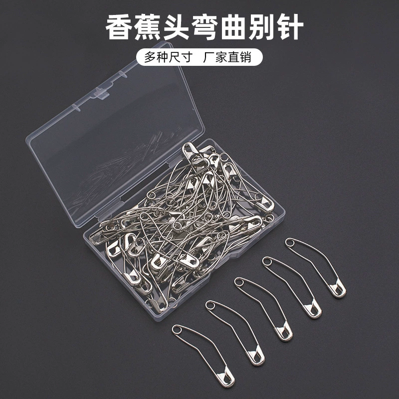 Многофункциональные стальные изогнутые булавки для крепления, никелированные металлические булавки в коробке, утолщенные булавки в форме банана для трансграничной торговли