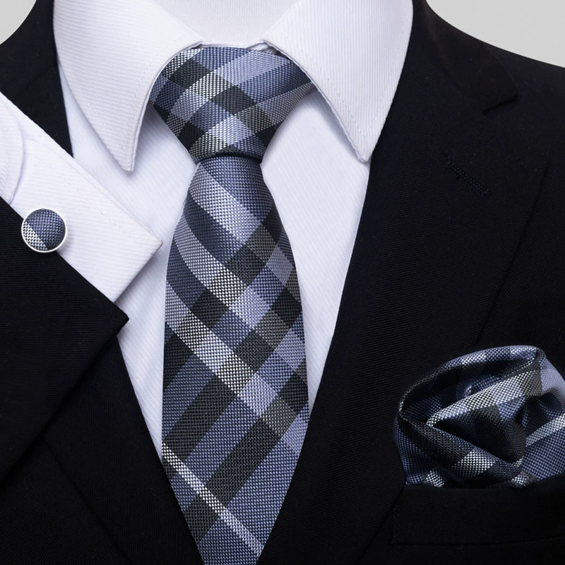 Ready stock solid color polka dot plaid tie wholesale solid color men's tie tie cufflinks pocket square set 8cm