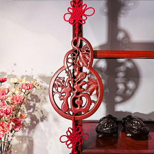 Log Life Dongyang Wood Carving Pendant Wooden Gourd Fu Character Living Room Chinese Decoration Antique Camphor Wood Solid Wood Wall Hanging