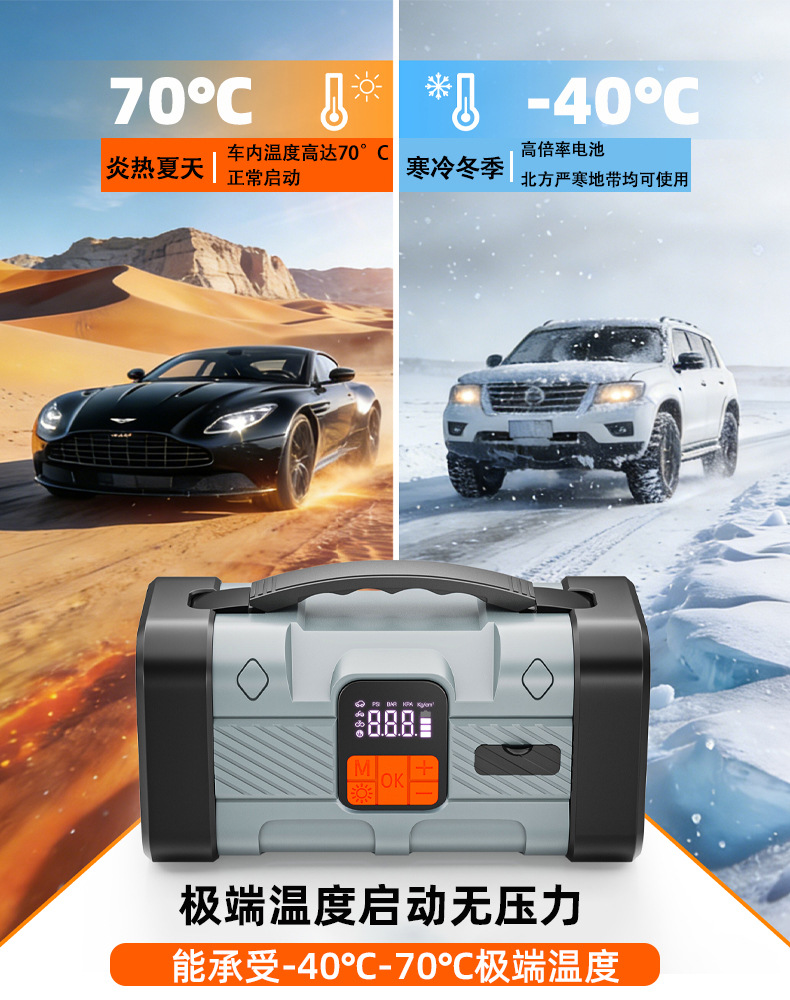 Car Tire Wireless Inflator, Vehicle Emergency Jump Starter, Power Bank, Inflator All-In-One Device, Car Ignition Tool