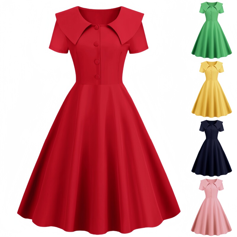 European and American Cross-border AliExpress Summer Party New Solid Color Short-sleeved Laps Single-breasted Casual dress Women European and American Cross-border AliExpress Summer Party New Solid Color Short-sleeved Laps Single-breasted Casual dress Women