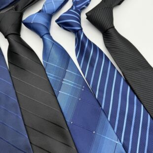 Factory in stock Men's Business Tie 8cm Hand Tie Professional Dress Wedding Black Stripe Tie Men's Polyester Silk