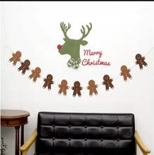 跨境韩版无纺布圣诞姜饼人拉花拉旗房间圣诞装饰挂饰商场店铺布置