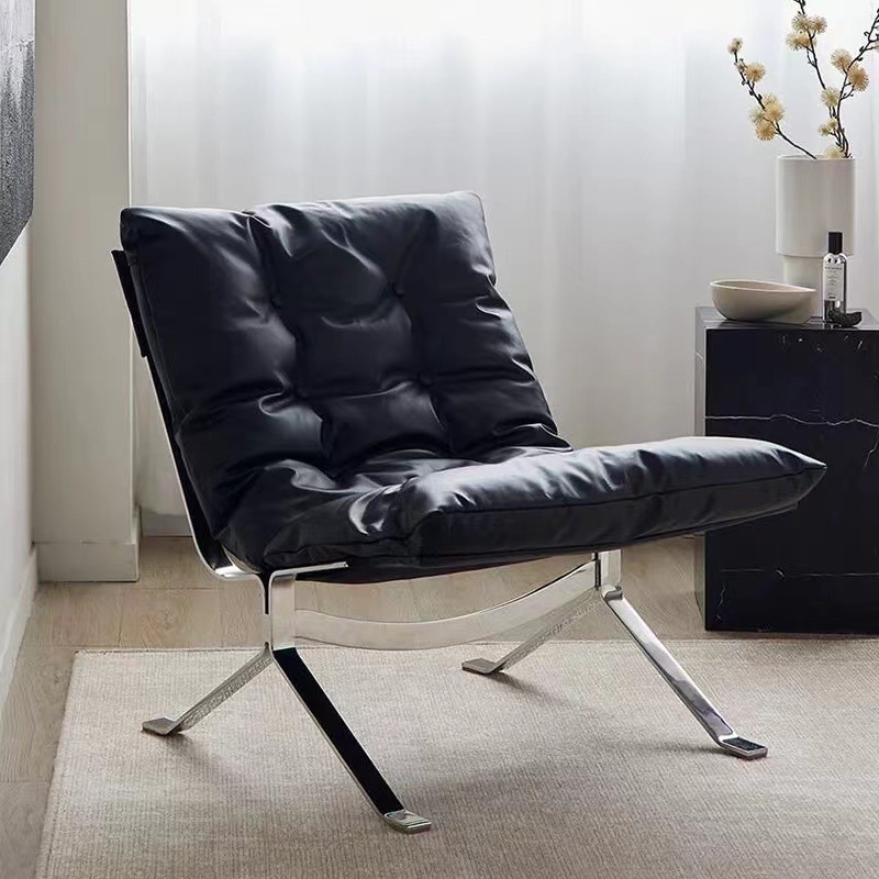 Ohm silla de relajación nórdica silla de diseño de viento silencioso importado terciopelo de cuero relleno de metal cómodo sofá individual
