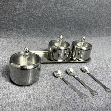 加厚不锈钢调料罐三件套餐厅多用途辣椒油调料盒家用盐罐带勺商用