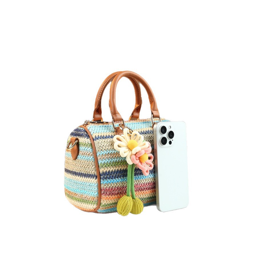 Women's Style Trendy Handbag Summer Fashion Canvas Patchwork Bucket Crossbody Bag For Casual Commuting_voghion.com