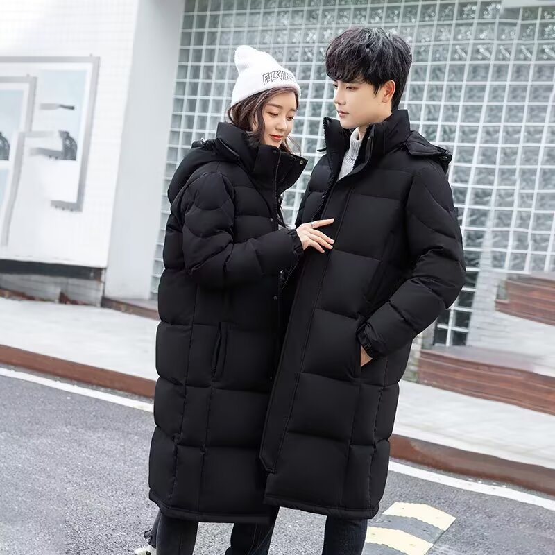 2025 New Japanese Style Couple Hooded down Jacket Men's Winter Thick Warm Long Cotton Coat