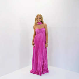 2024夏季欧美亚马逊跨境外贸新款性感抹胸连衣裙压褶高级感晚礼服